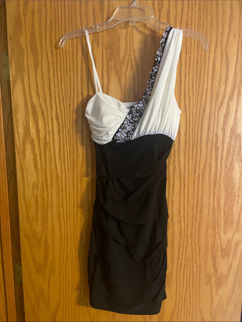 One-Shoulder Black and White Cocktail Dress